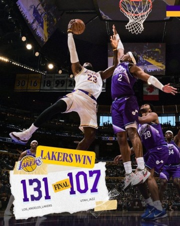 开云体育在线入口-老当益壮！湖人晒赢球海报：詹姆斯人群中起飞不可阻挡